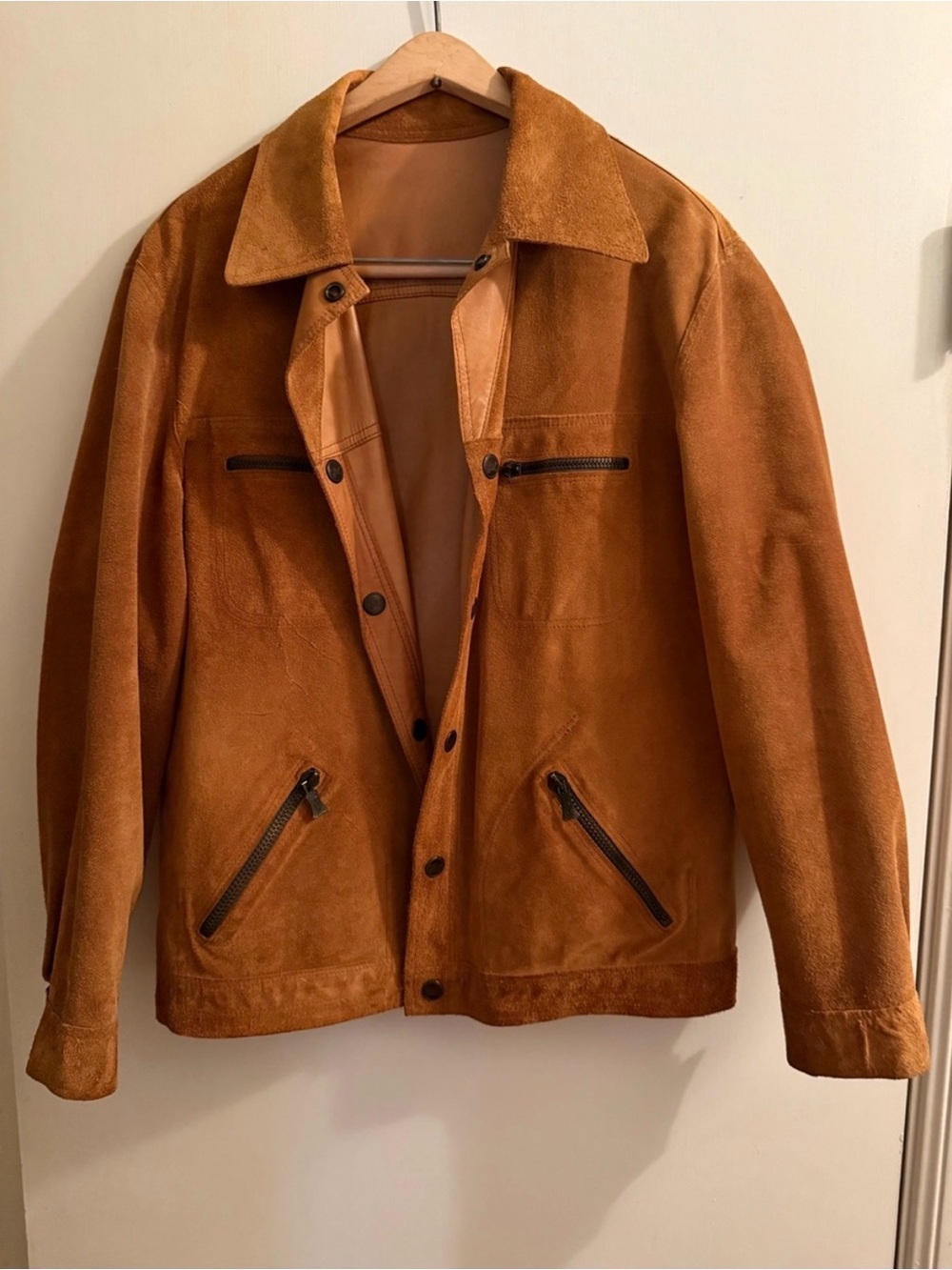 Men's Tan Leather Trucker Jacket reversible. AMAZING!!! - Picture 4 of 8